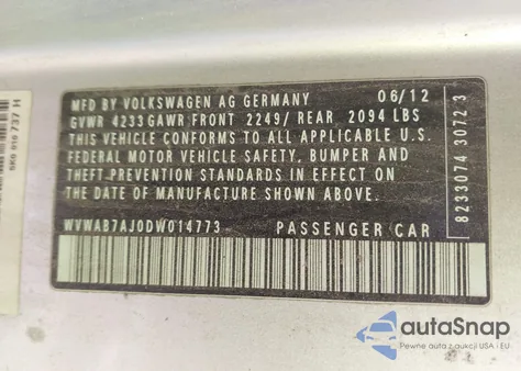 2013 Volkswagen Golf 2.5L 2-Door z USA, uszkodzony, nr VIN WVWAB7AJ0DW014773